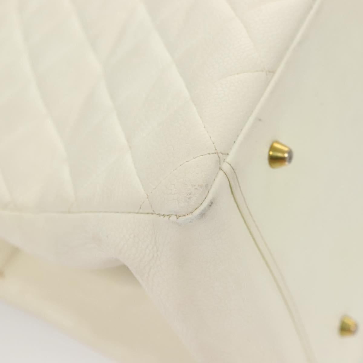 CHANEL Matelasse Chain Hand Bag Caviar Skin White Gold CC Auth bs26565