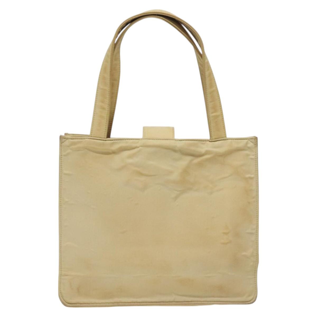 CHANEL Tote Bag Nylon Beige Gold CC Auth bs26566