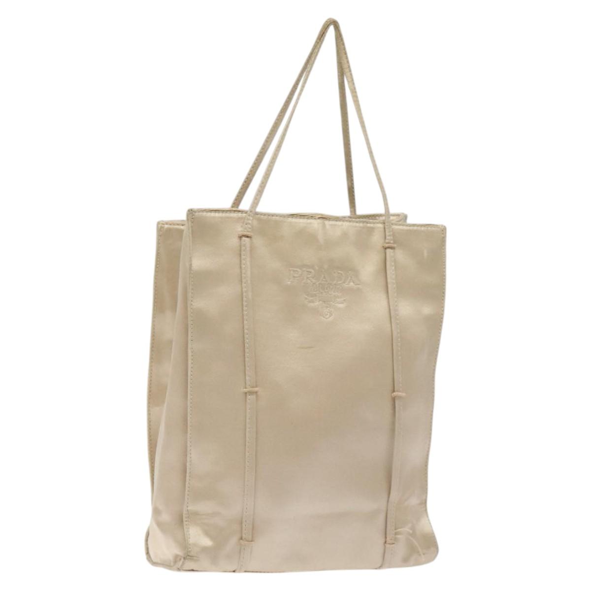 PRADA Tote Bag Satin Beige Auth bs26574