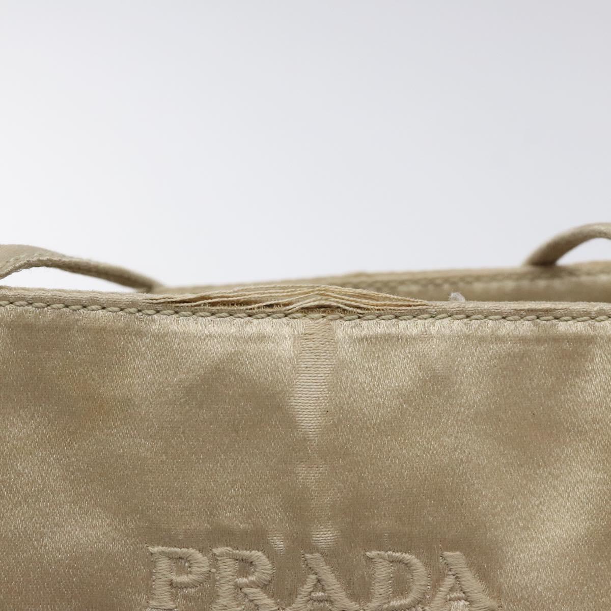 PRADA Tote Bag Satin Beige Auth bs26574