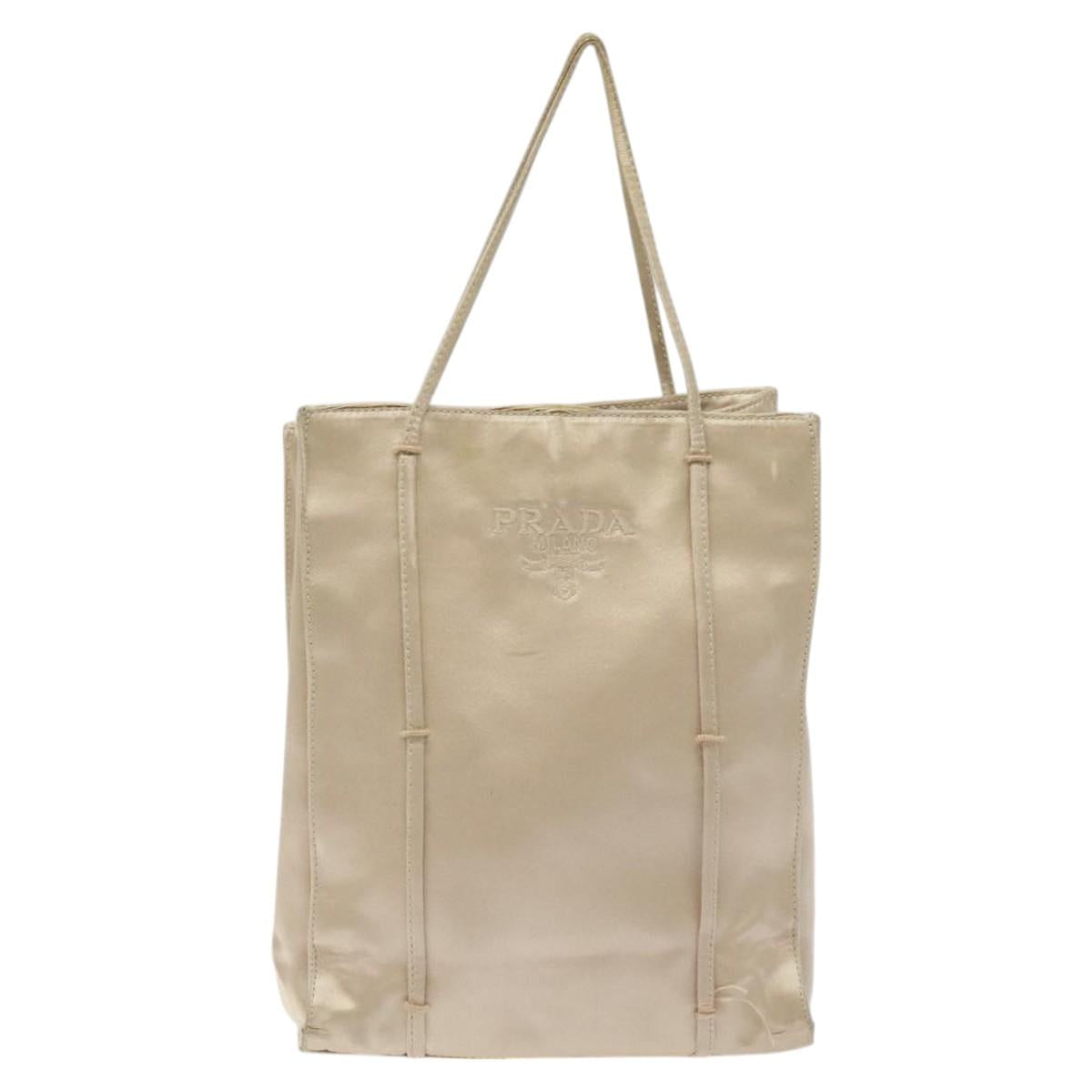 PRADA Tote Bag Satin Beige Auth bs26574