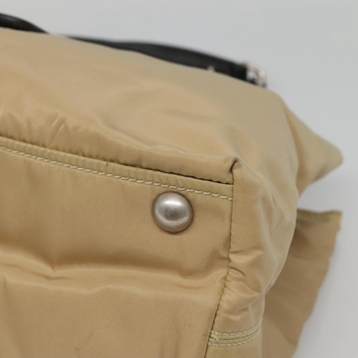 PRADA Chain Tote Bag Nylon Leather Beige Silver Auth bs26581