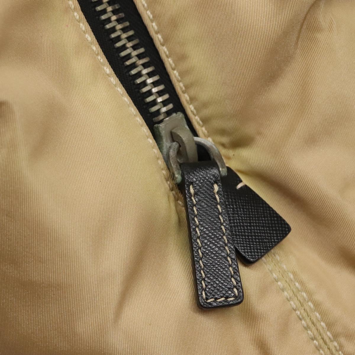 PRADA Chain Tote Bag Nylon Leather Beige Silver Auth bs26581