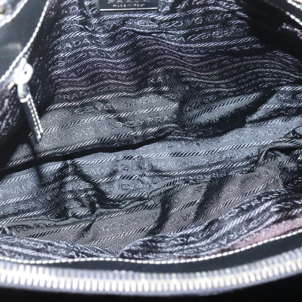 PRADA Chain Tote Bag Nylon Leather Beige Silver Auth bs26581