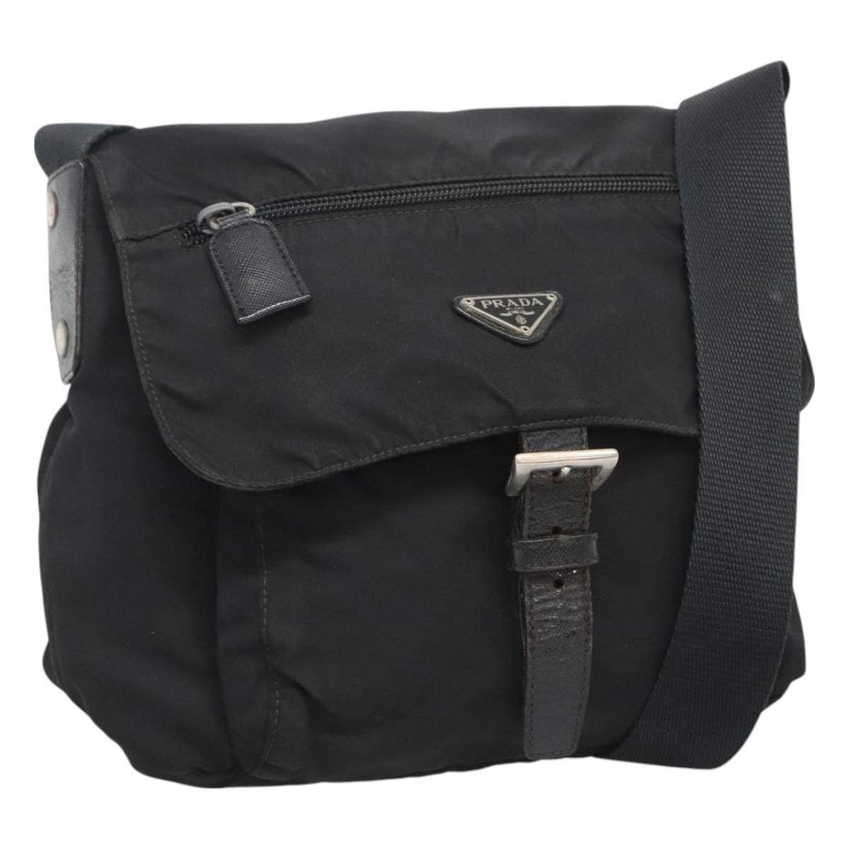 PRADA Shoulder Bag Nylon Black Silver Auth bs26590