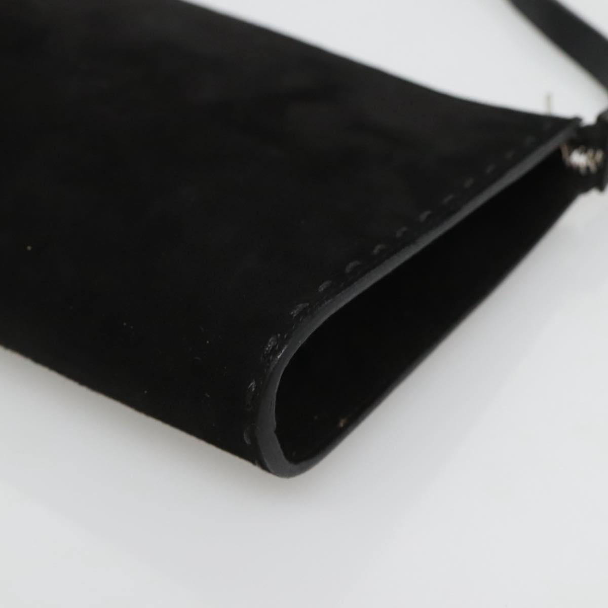Salvatore Ferragamo Hand Bag Suede Black Silver Auth bs26594