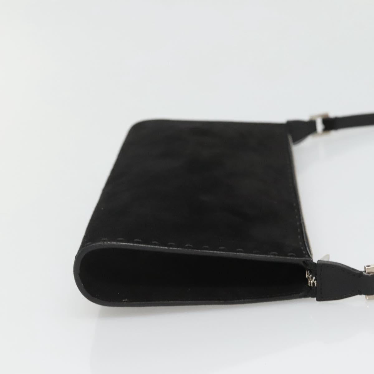 Salvatore Ferragamo Hand Bag Suede Black Silver Auth bs26594