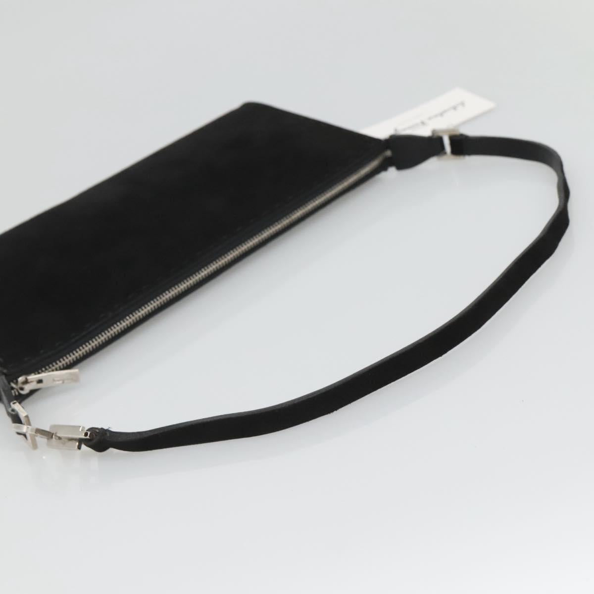 Salvatore Ferragamo Hand Bag Suede Black Silver Auth bs26594