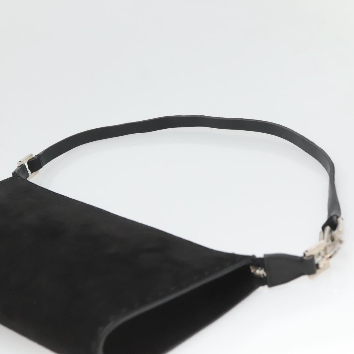 Salvatore Ferragamo Hand Bag Suede Black Silver Auth bs26594