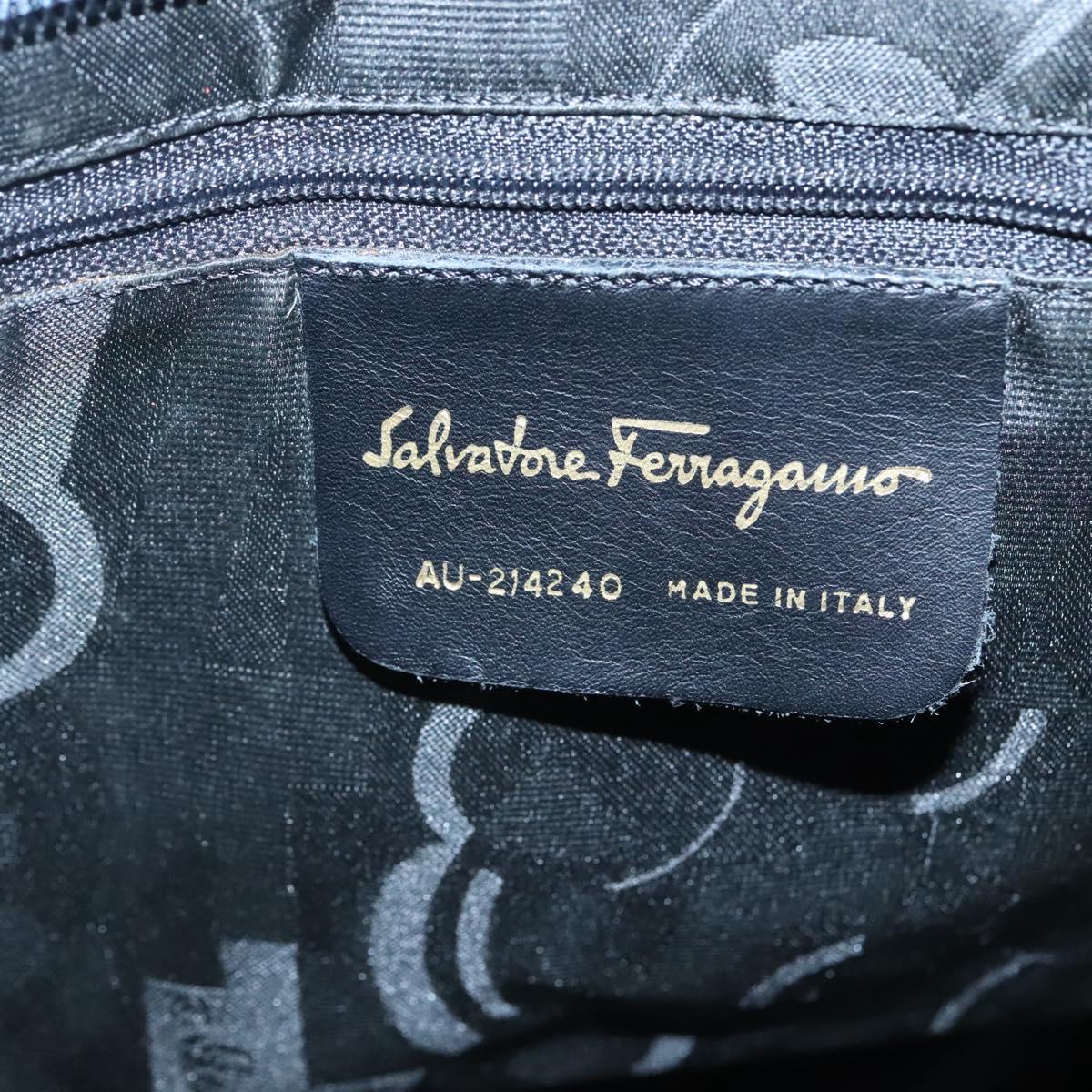 Salvatore Ferragamo Vala Tote Bag Canvas Leather Navy Gold Auth bs26595