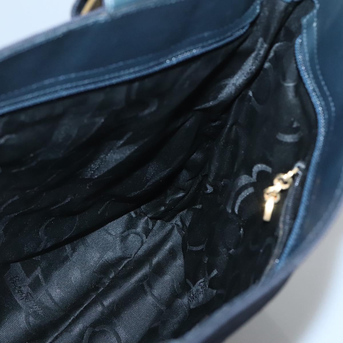 Salvatore Ferragamo Vala Tote Bag Canvas Leather Navy Gold Auth bs26595