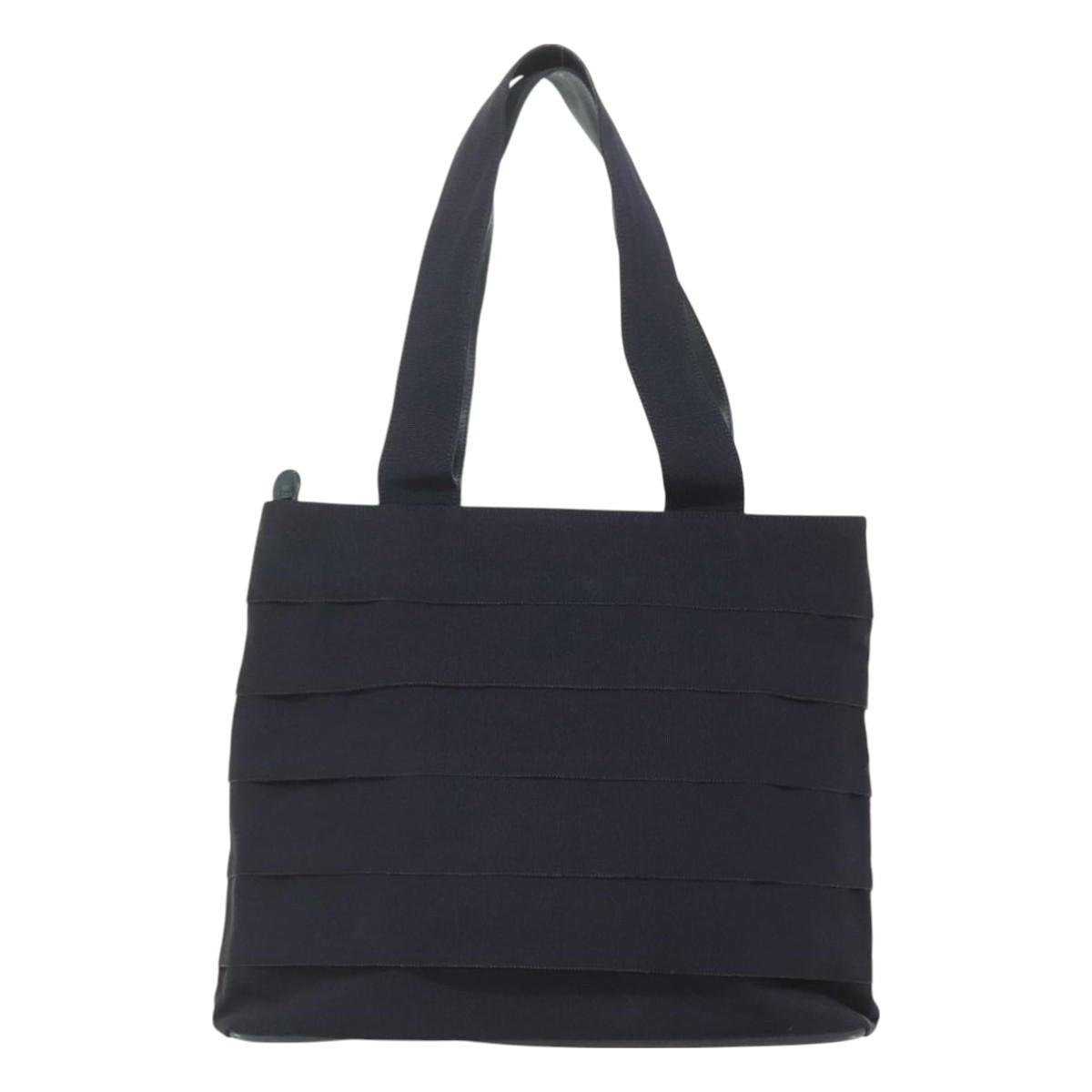 Salvatore Ferragamo Vala Tote Bag Canvas Leather Navy Gold Auth bs26595