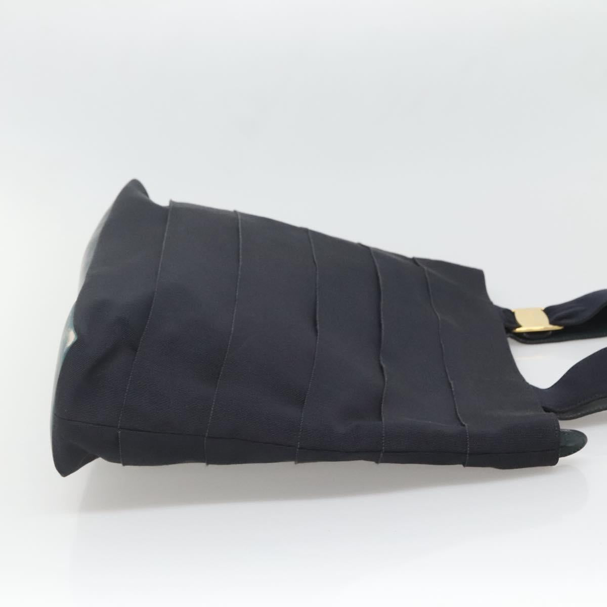 Salvatore Ferragamo Vala Tote Bag Canvas Leather Navy Gold Auth bs26595