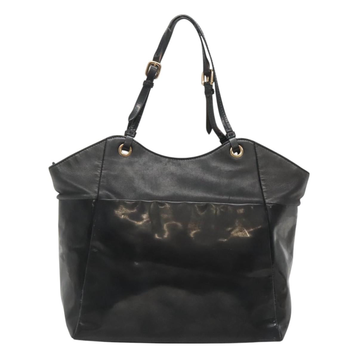 Salvatore Ferragamo Vera Shoulder Bag Enamel Black Gold Auth bs26598