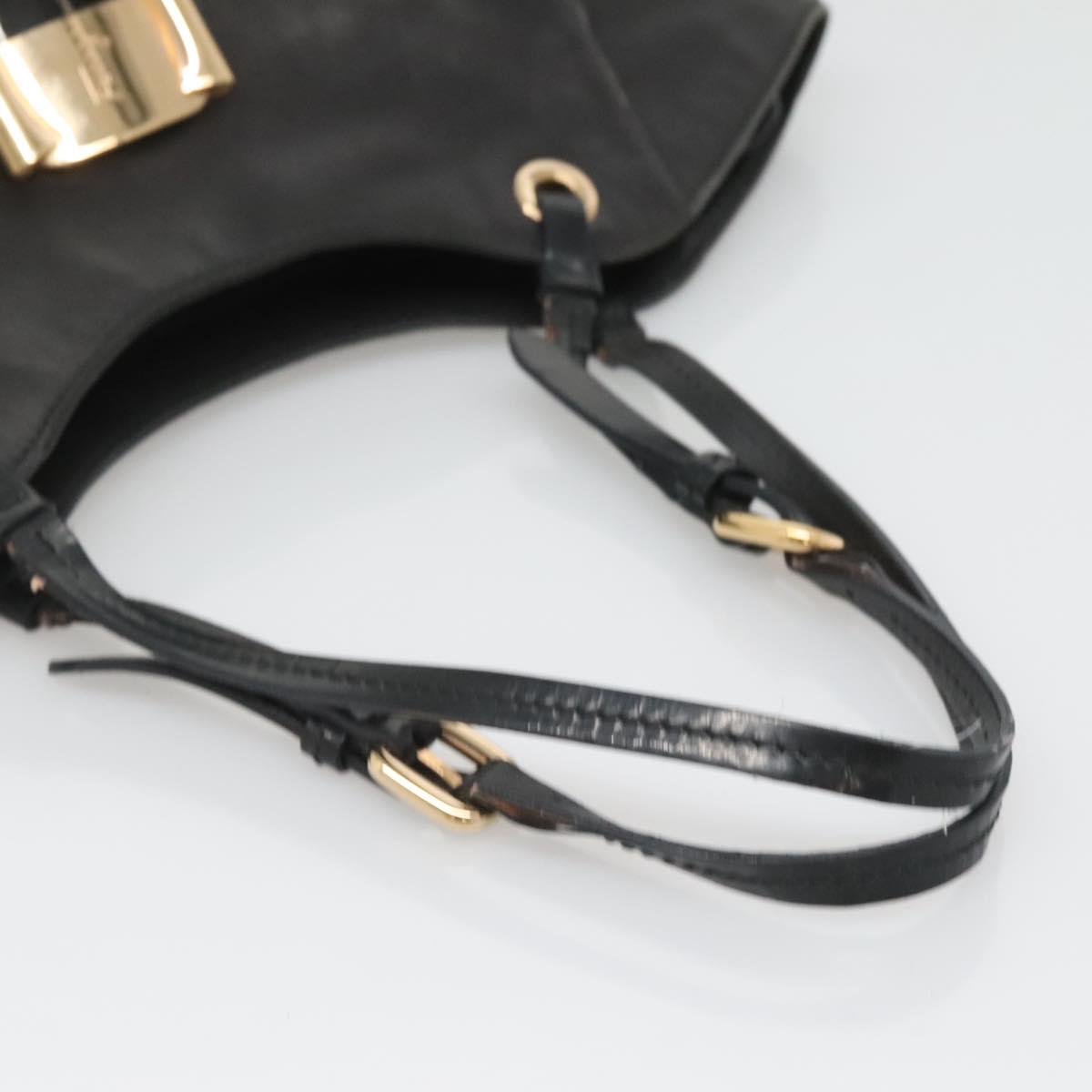Salvatore Ferragamo Vera Shoulder Bag Enamel Black Gold Auth bs26598