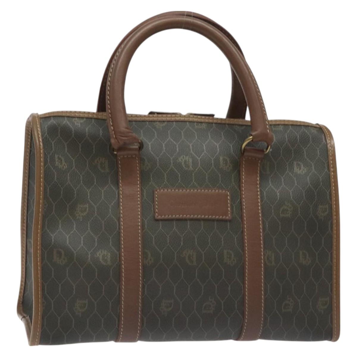 Christian Dior Honeycomb Canvas Hand Bag PVC Black Gold Auth bs26600