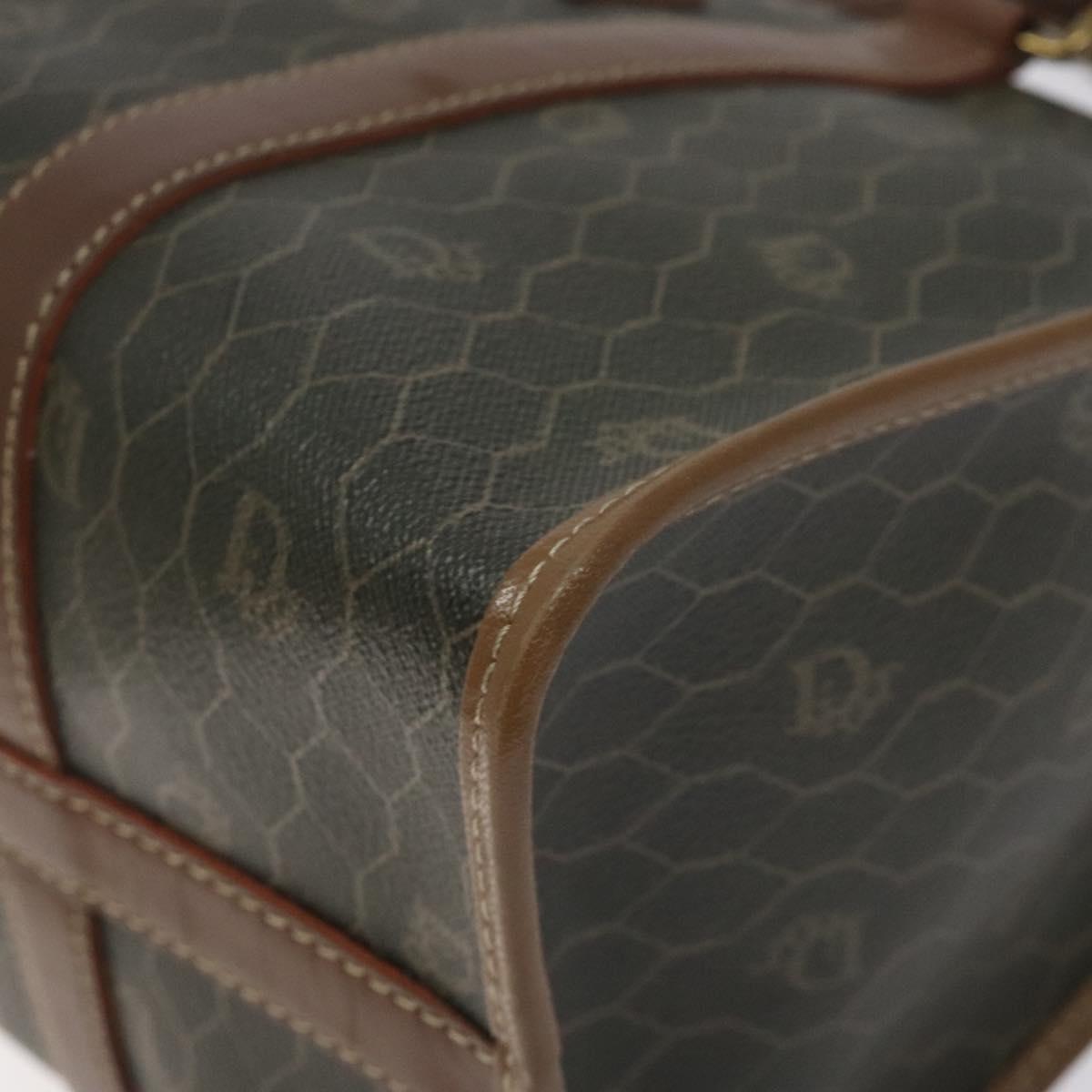 Christian Dior Honeycomb Canvas Hand Bag PVC Black Gold Auth bs26600