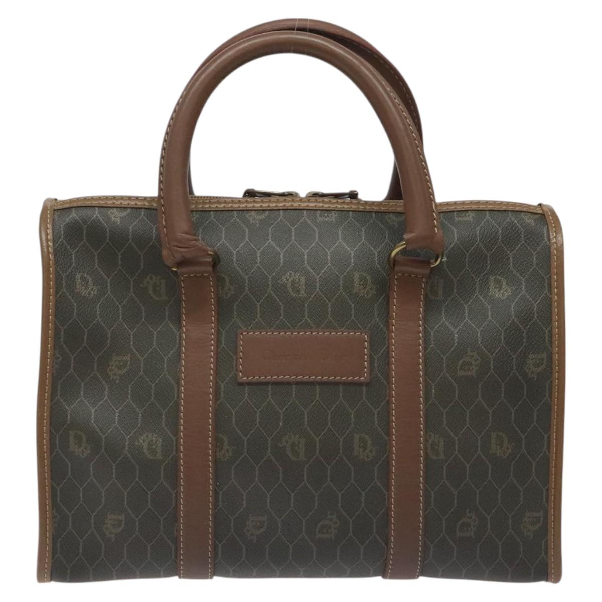 Christian Dior Honeycomb Canvas Hand Bag PVC Black Gold Auth bs26600