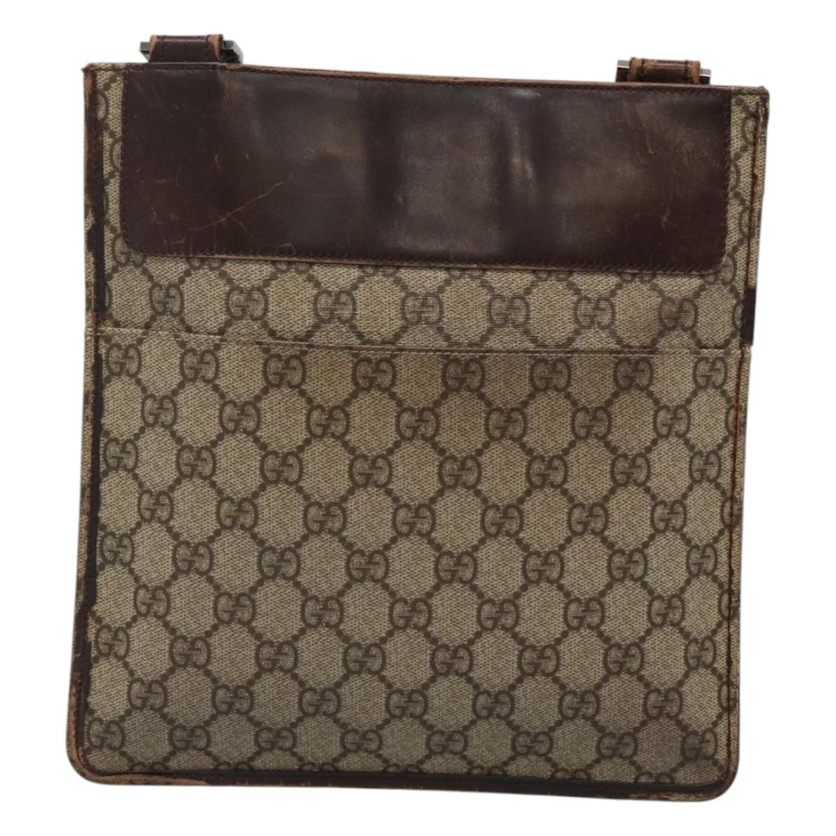 GUCCI GG Supreme Shoulder Bag PVC Beige Silver 27639 Auth bs26601