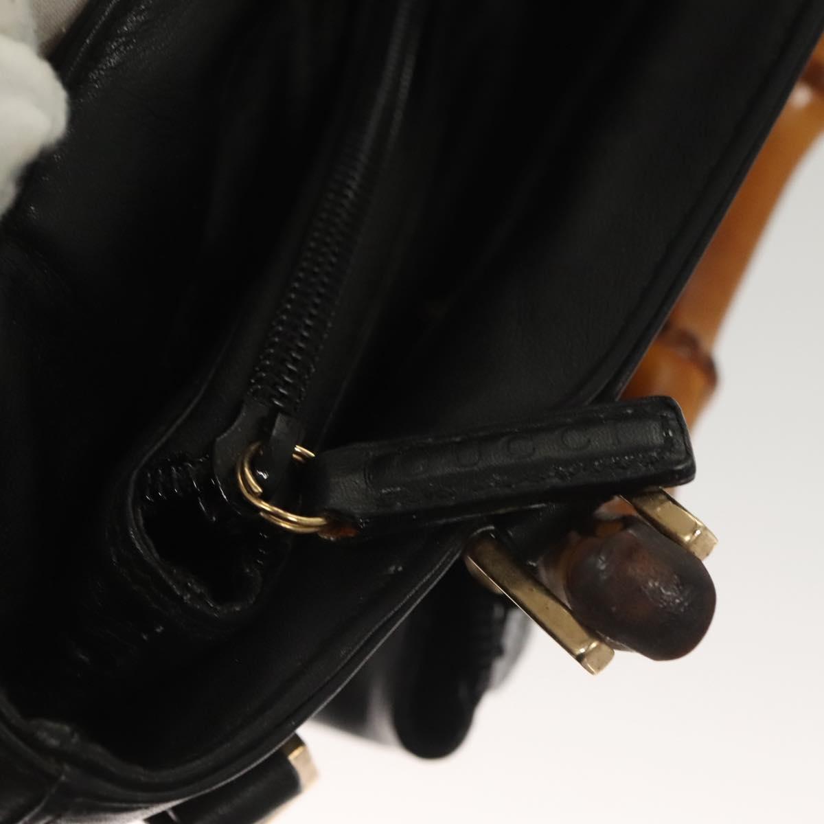 GUCCI Bamboo Hand Bag Leather 2way Black Gold 002 2058 0508 0 Auth bs26604
