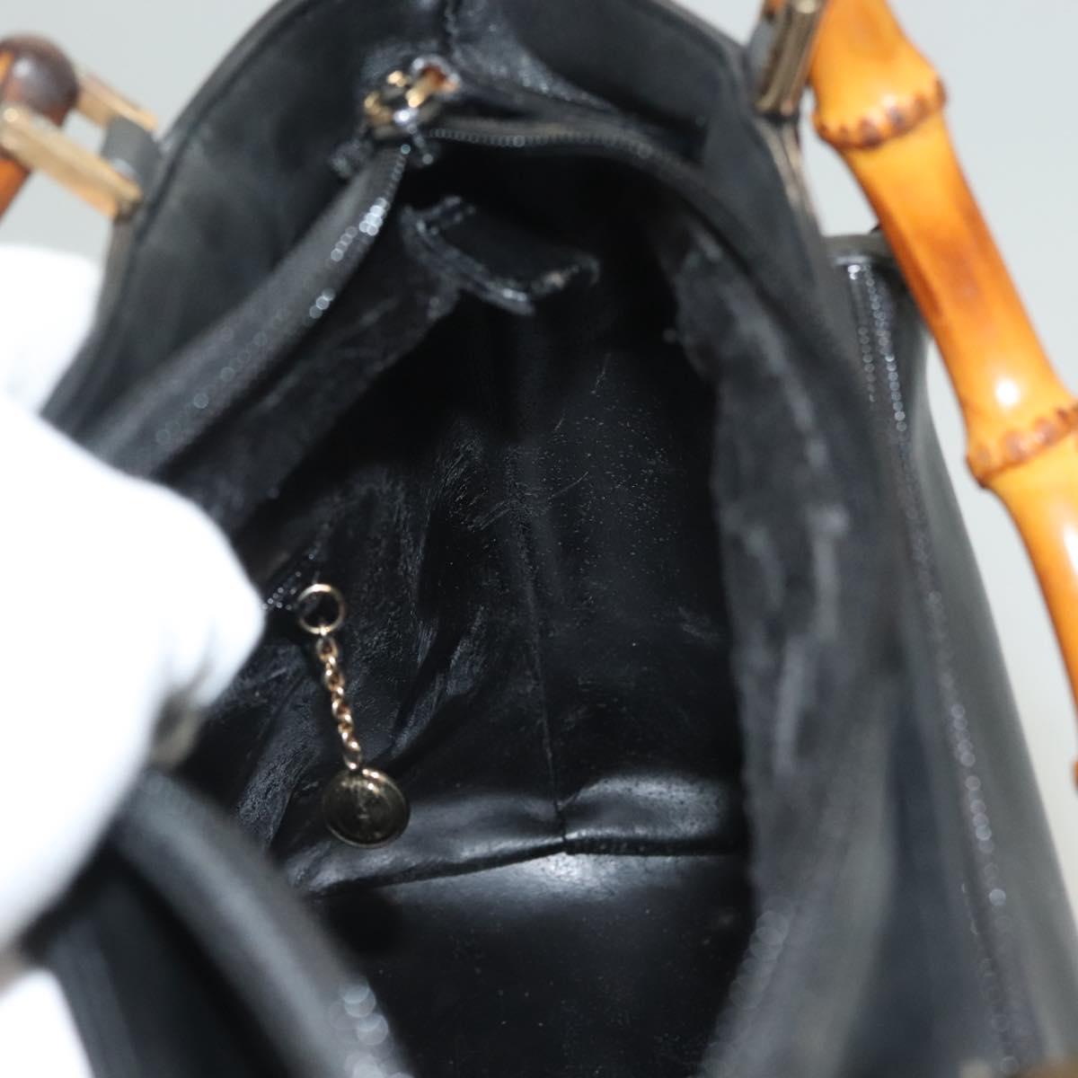 GUCCI Bamboo Hand Bag Leather 2way Black Gold 002 2058 0508 0 Auth bs26604