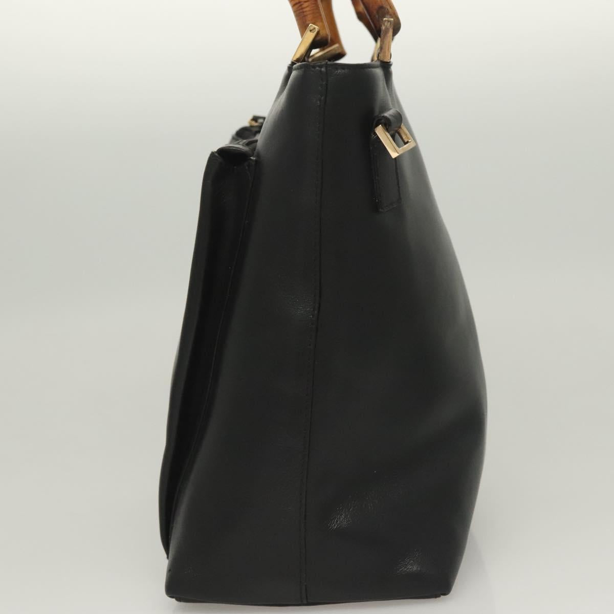 GUCCI Bamboo Hand Bag Leather 2way Black Gold 002 2058 0508 0 Auth bs26604