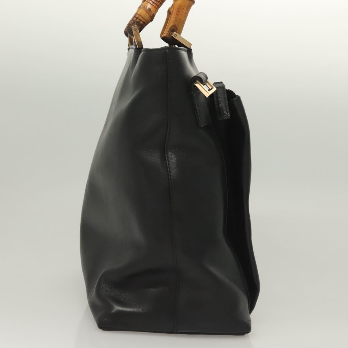GUCCI Bamboo Hand Bag Leather 2way Black Gold 002 2058 0508 0 Auth bs26604