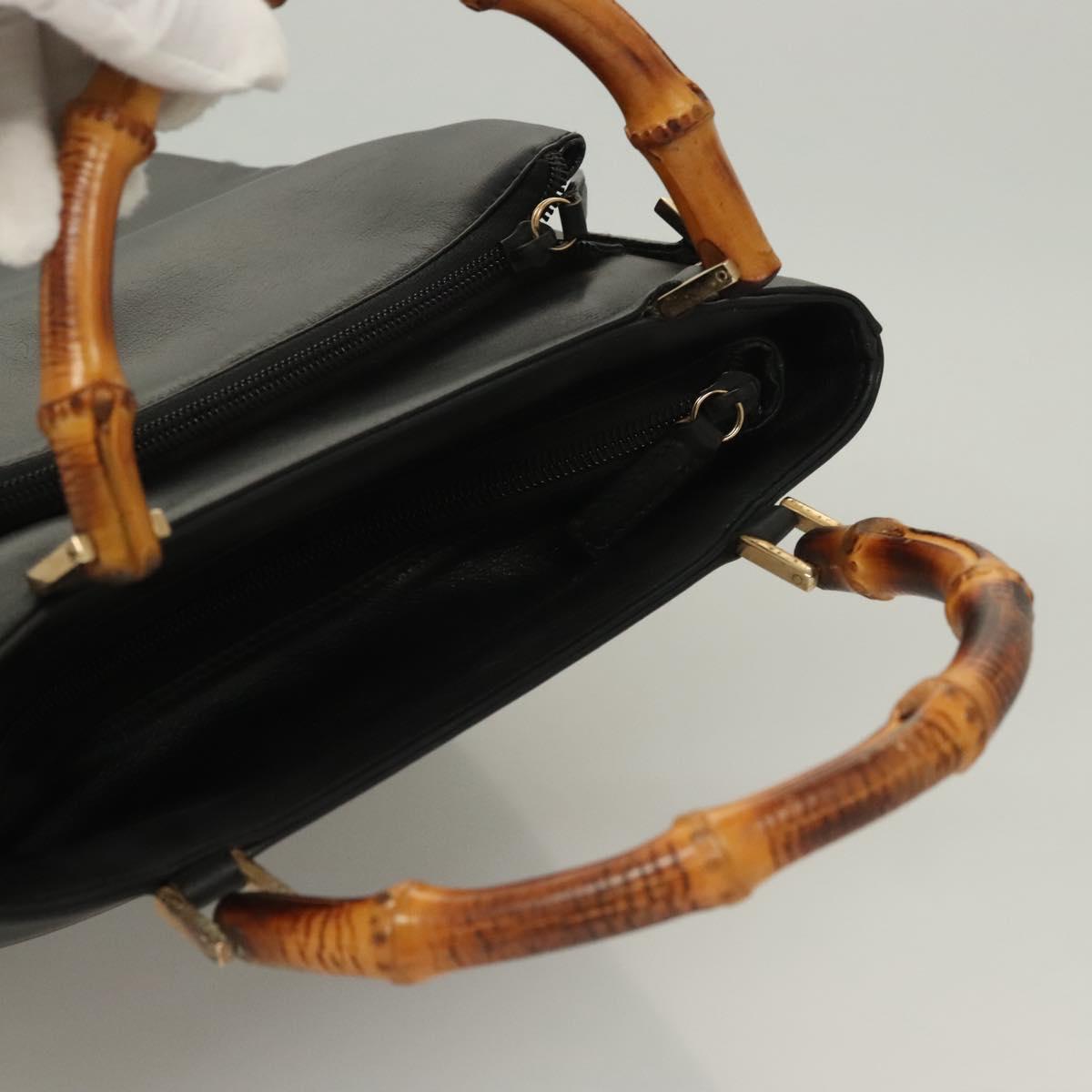 GUCCI Bamboo Hand Bag Leather 2way Black Gold 002 2058 0508 0 Auth bs26604