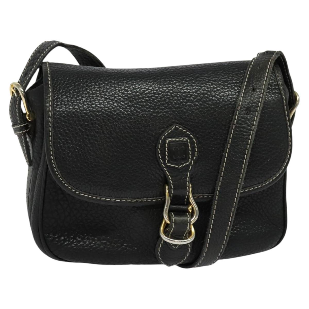 CELINE Shoulder Bag Leather Black Gold Auth bs26612