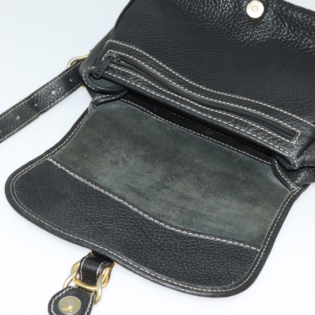 CELINE Shoulder Bag Leather Black Gold Auth bs26612