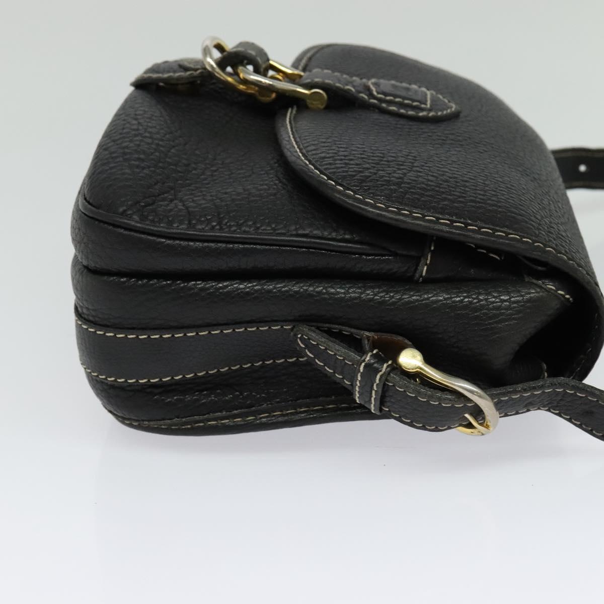 CELINE Shoulder Bag Leather Black Gold Auth bs26612