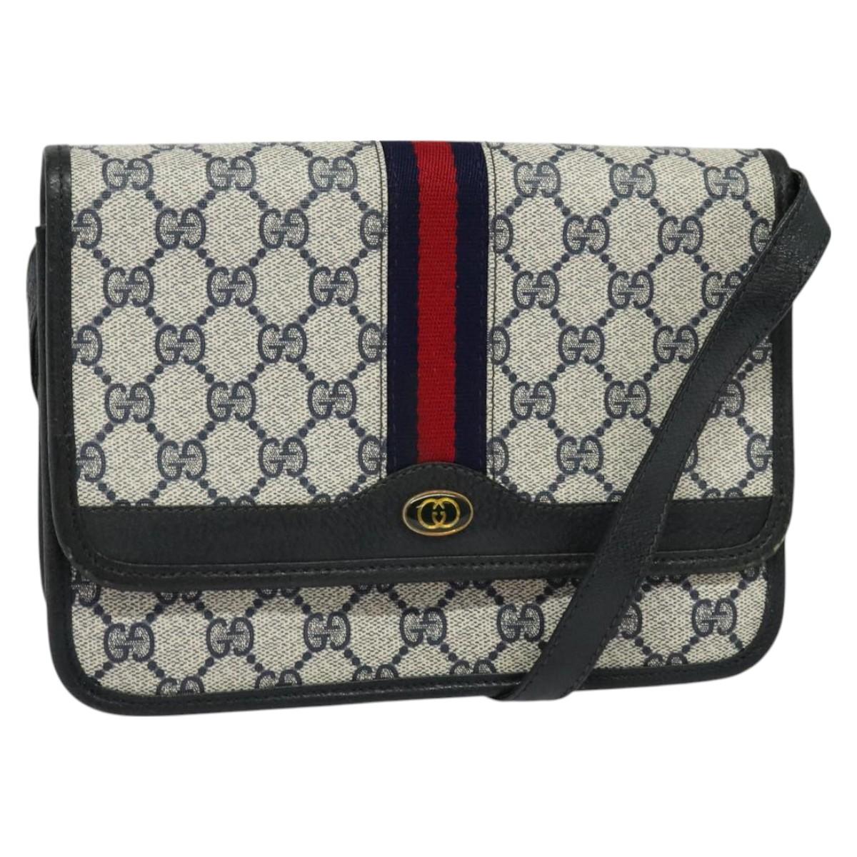 GUCCI GG Supreme Sherry Line Shoulder Bag PVC Navy Gold Auth bs26615