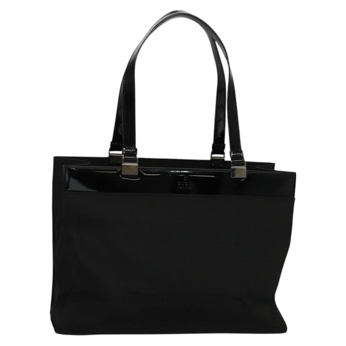 GUCCI Tote Bag Nylon Enamel Black Silver 002 1039 Auth bs26622