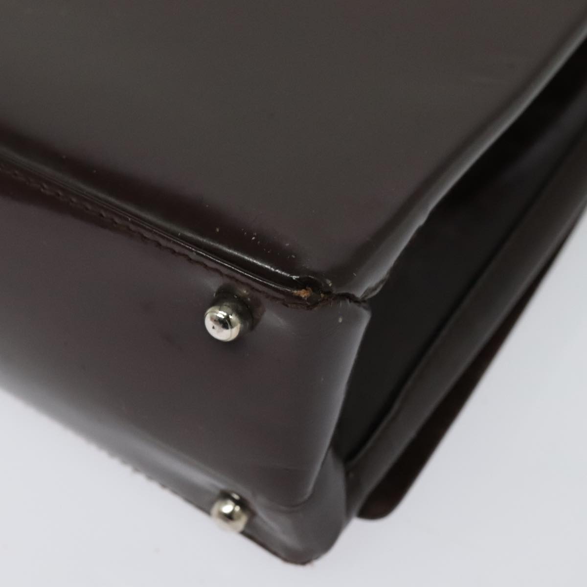 GUCCI Shoulder Bag Patent leather Brown Silver 002 2046 0433 Auth bs26623