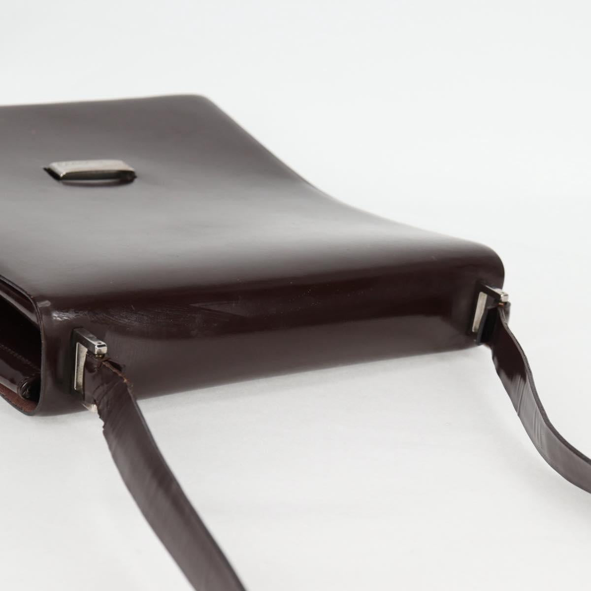 GUCCI Shoulder Bag Patent leather Brown Silver 002 2046 0433 Auth bs26623