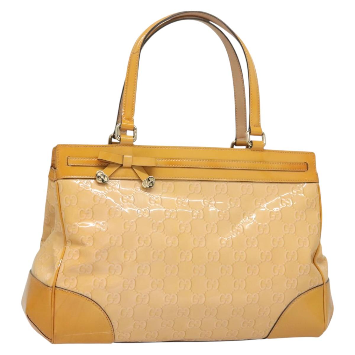 GUCCI GG Canvas Hand Bag Enamel Yellow Gold 257612 Auth bs26632