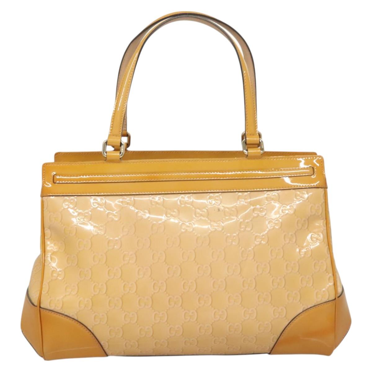 GUCCI GG Canvas Hand Bag Enamel Yellow Gold 257612 Auth bs26632