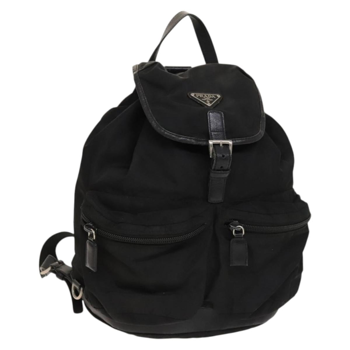 PRADA Backpack Nylon Leather Black Silver Auth bs26646