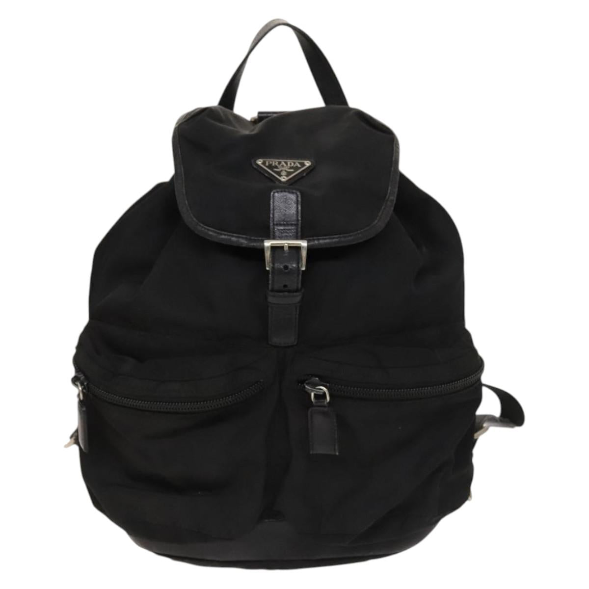 PRADA Backpack Nylon Leather Black Silver Auth bs26646