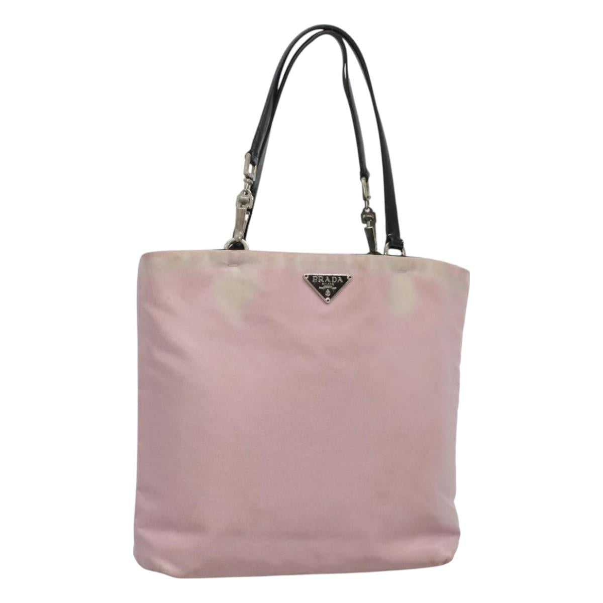 PRADA Hand Bag Nylon Pink Silver Auth bs26647