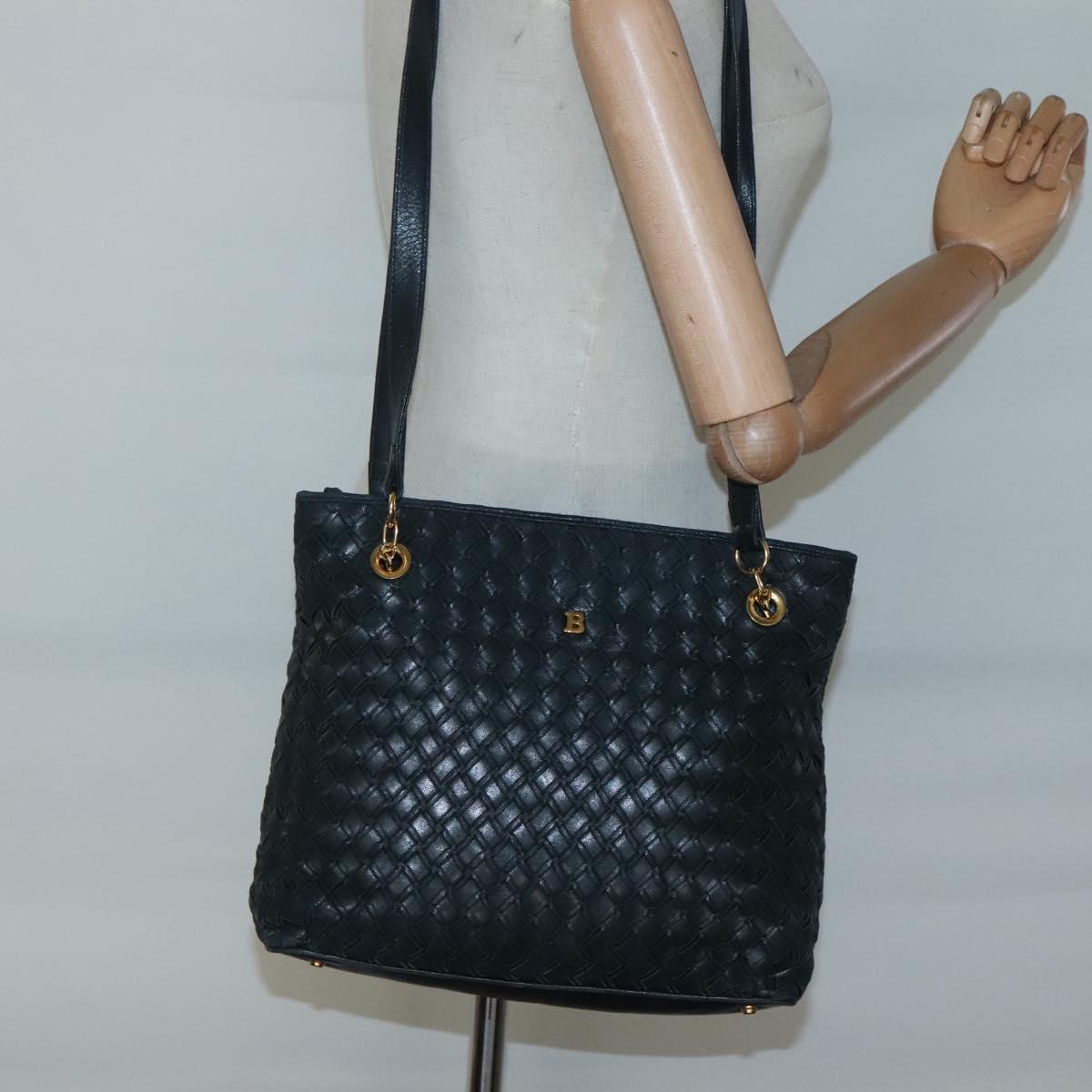 BALLY Shoulder Bag Leather Navy Gold Auth bs26667