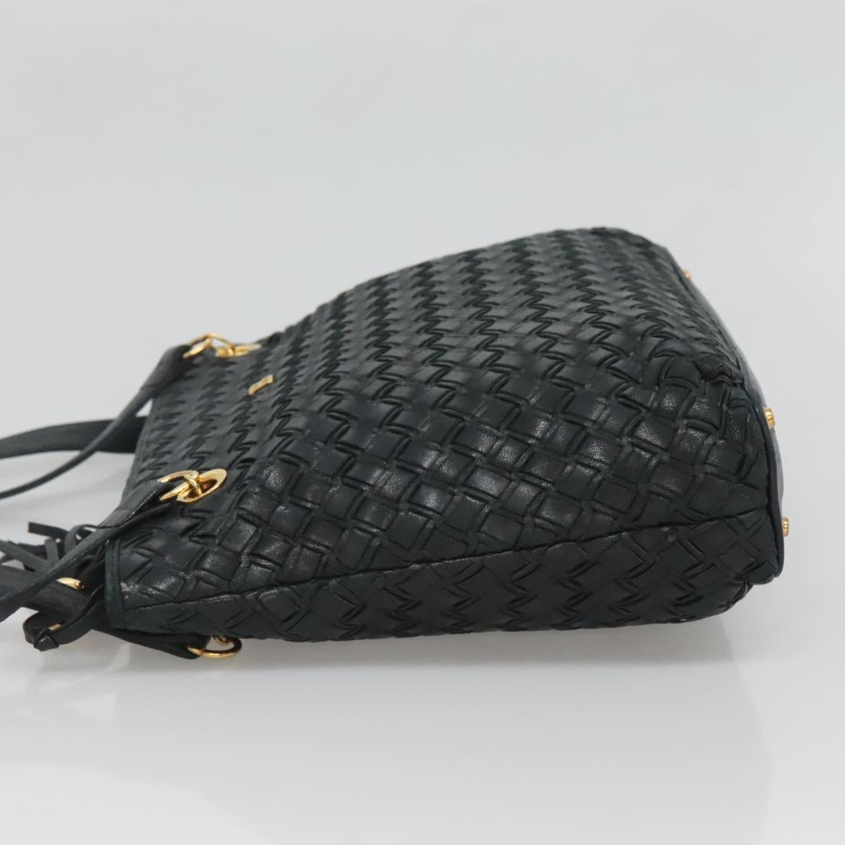 BALLY Shoulder Bag Leather Navy Gold Auth bs26667