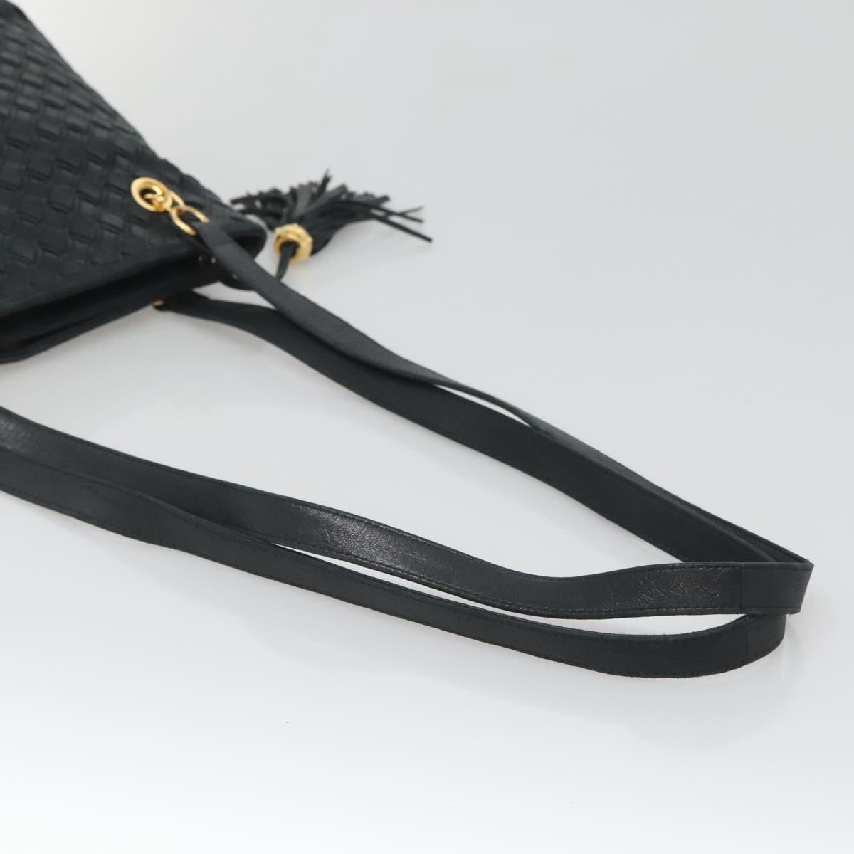 BALLY Shoulder Bag Leather Navy Gold Auth bs26667