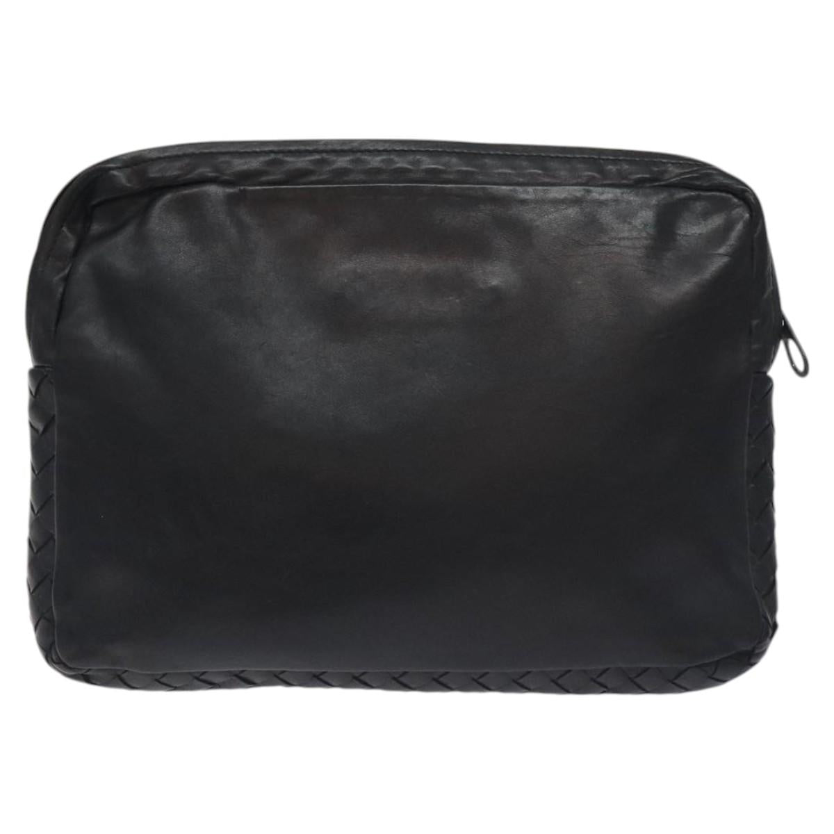 BOTTEGA VENETA INTRECCIATO Clutch Bag Leather Black Auth bs26671
