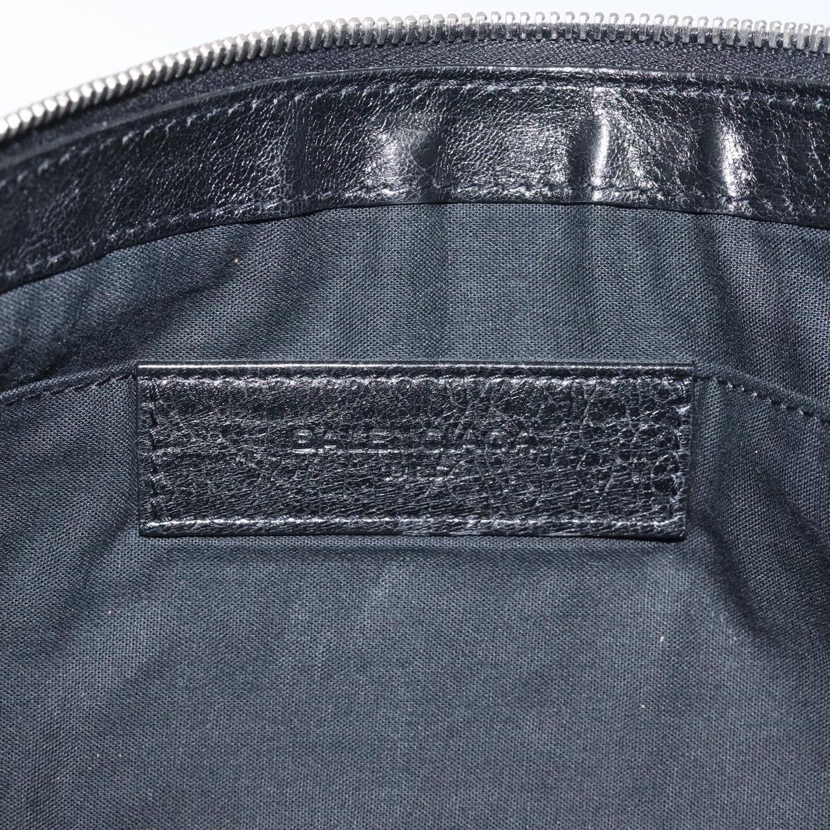 BALENCIAGA Clip L Clutch Bag Leather Black Silver 273023 Auth bs26675