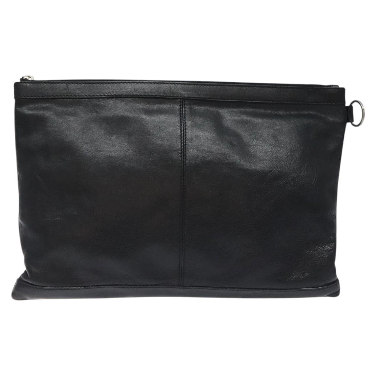 BALENCIAGA Clip L Clutch Bag Leather Black Silver 273023 Auth bs26675