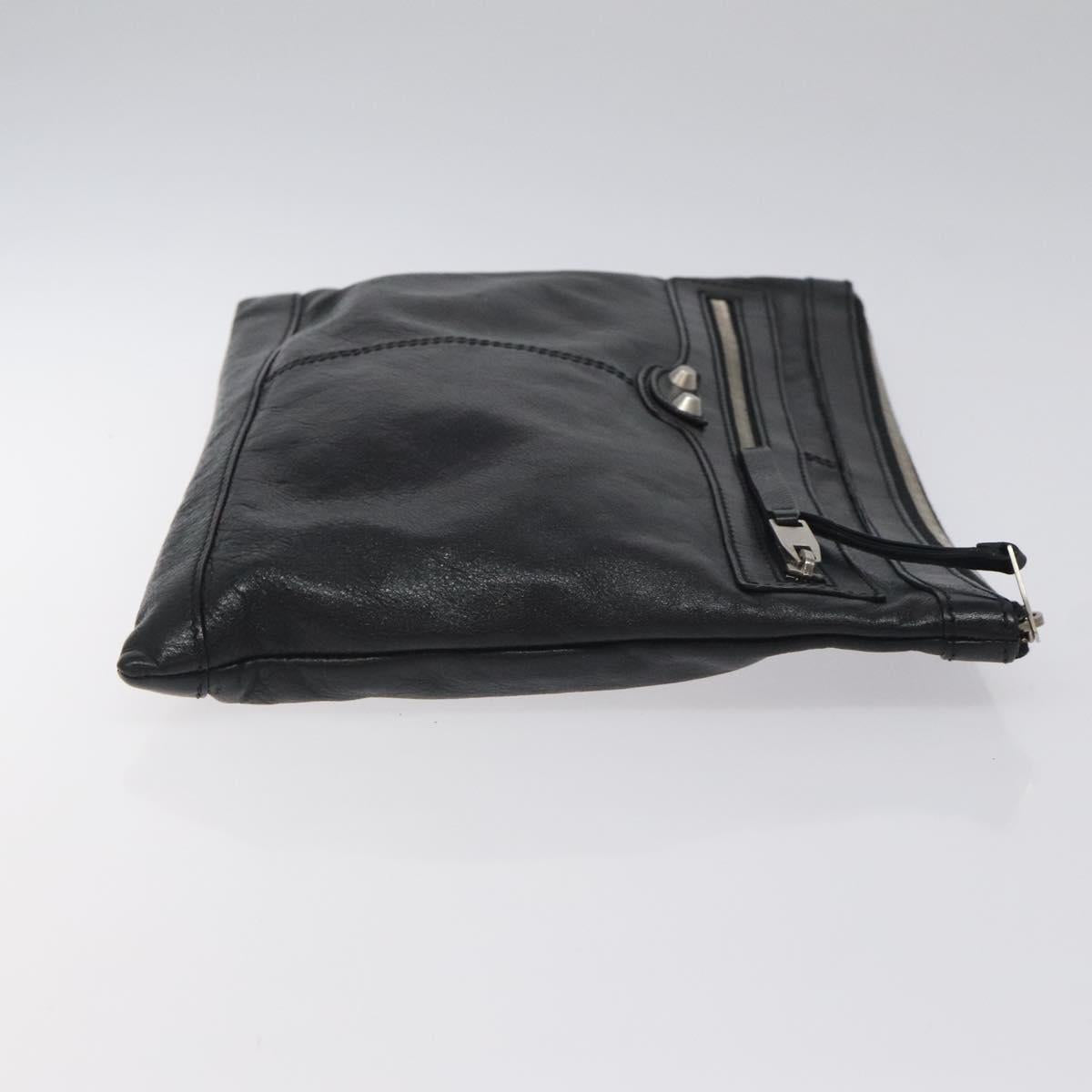 BALENCIAGA Clip L Clutch Bag Leather Black Silver 273023 Auth bs26675