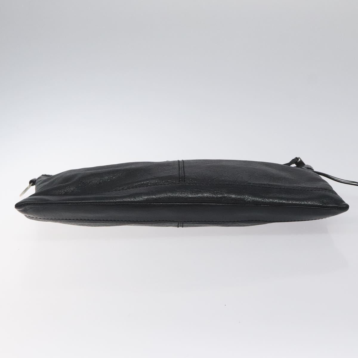 BALENCIAGA Clip L Clutch Bag Leather Black Silver 273023 Auth bs26675