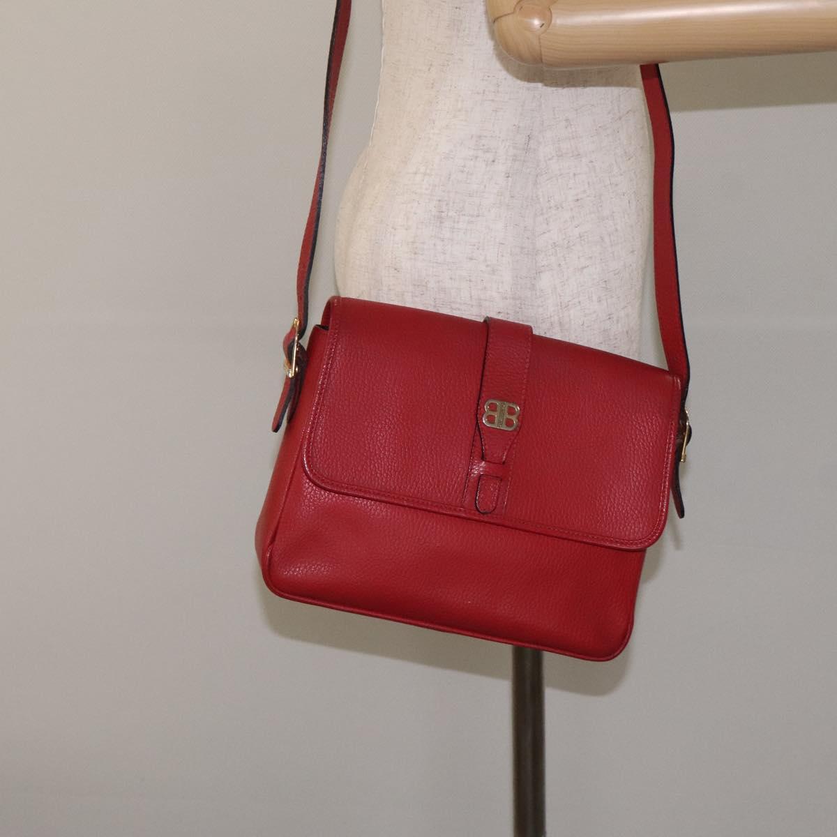 BALENCIAGA Shoulder Bag Leather Vintage Red Gold Auth bs26676