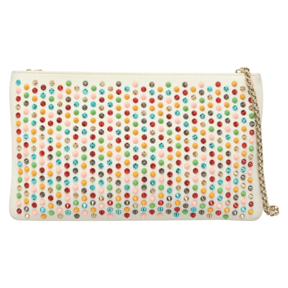 Christian Louboutin Clutch Bag Rubiposh Leather White Gold 1175134 Auth bs26678